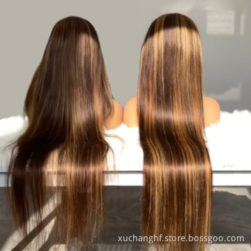 Blonde 30 Inch Long Straight Brown 13*6 Transparent Lace Highlighted Human Hair Wigs 10a Highlight Body Wave Hair Full Wig
